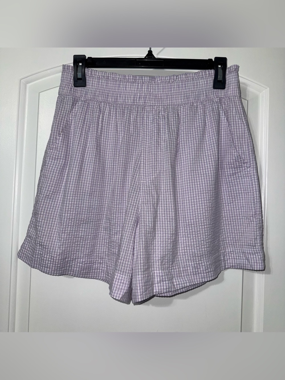 Aerie Gingham Lounge Shorts Women’s Size Medium Purple And White Pockets Stretch